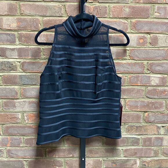 JS Collections Black Mock Neck Mesh Sleeveless Blouse Size 12 NEW - Picture 5 of 8